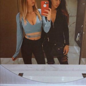 long sleeve wrap tie crop top